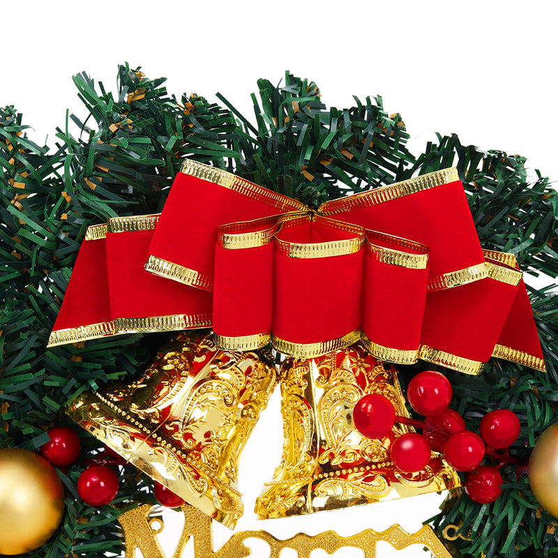 Livingandhome 30cm Christmas Artificial Wreath with Xmas Baubles Bells Bow Knots