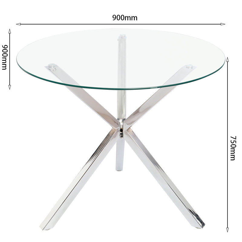 Livingandhome Stylish Round Glass Dining Table with Metal Base