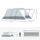 Outsunny 6-8 Person Tunnel Tent, Two-room Camping Tent with Carry Bag, Grey