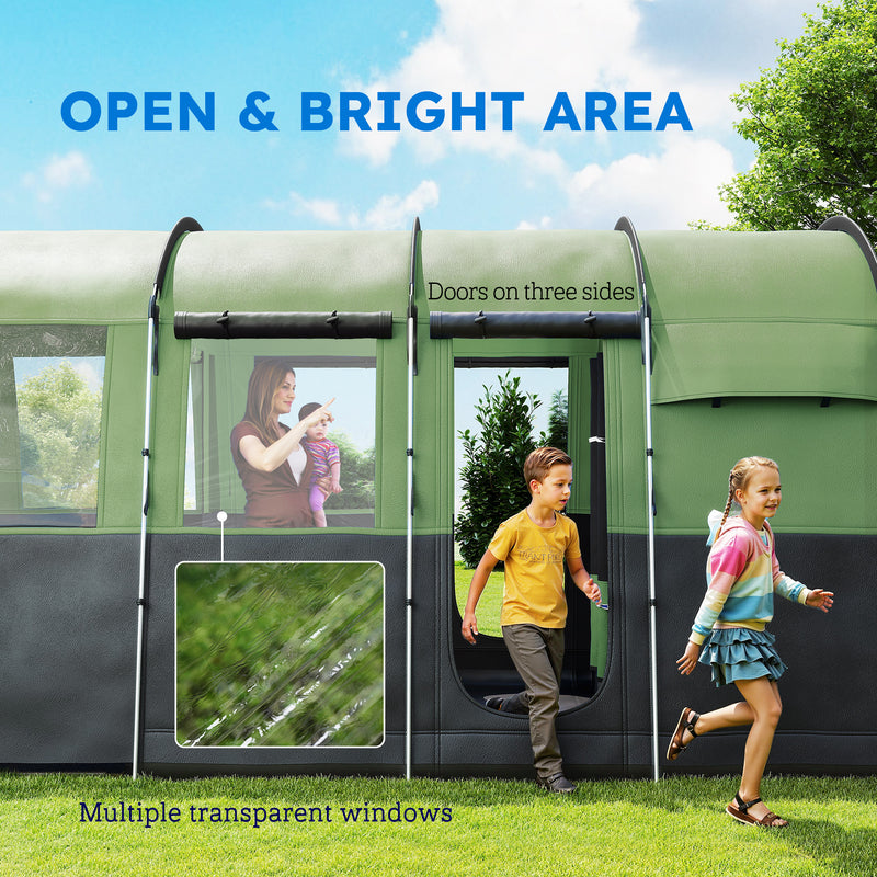 Outsunny 8-Person Camping Tent Tunnel Design With 4 Large Windows - Blue/Green