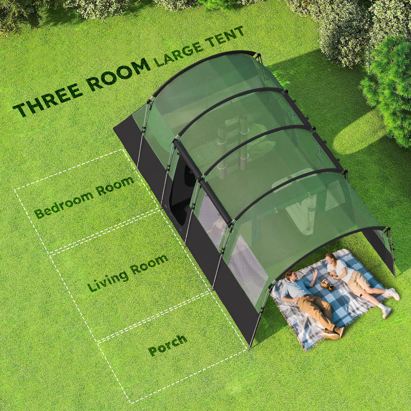Outsunny 8-Person Camping Tent Tunnel Design With 4 Large Windows - Blue/Green
