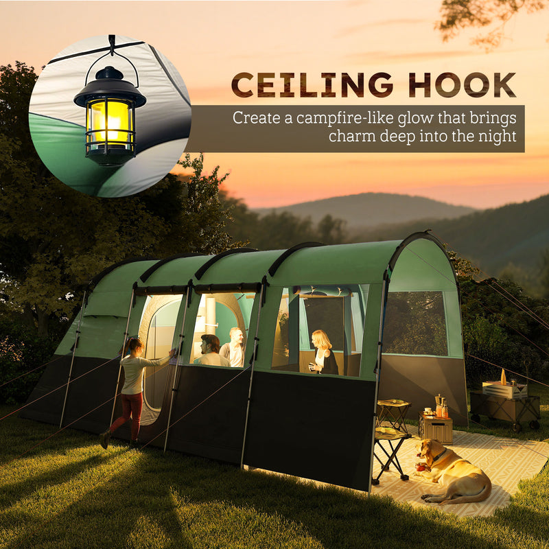 Outsunny 8-Person Camping Tent Tunnel Design With 4 Large Windows - Blue/Green