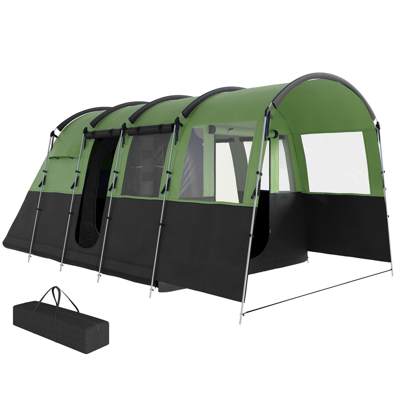 Outsunny 8-Person Camping Tent Tunnel Design With 4 Large Windows - Blue/Green