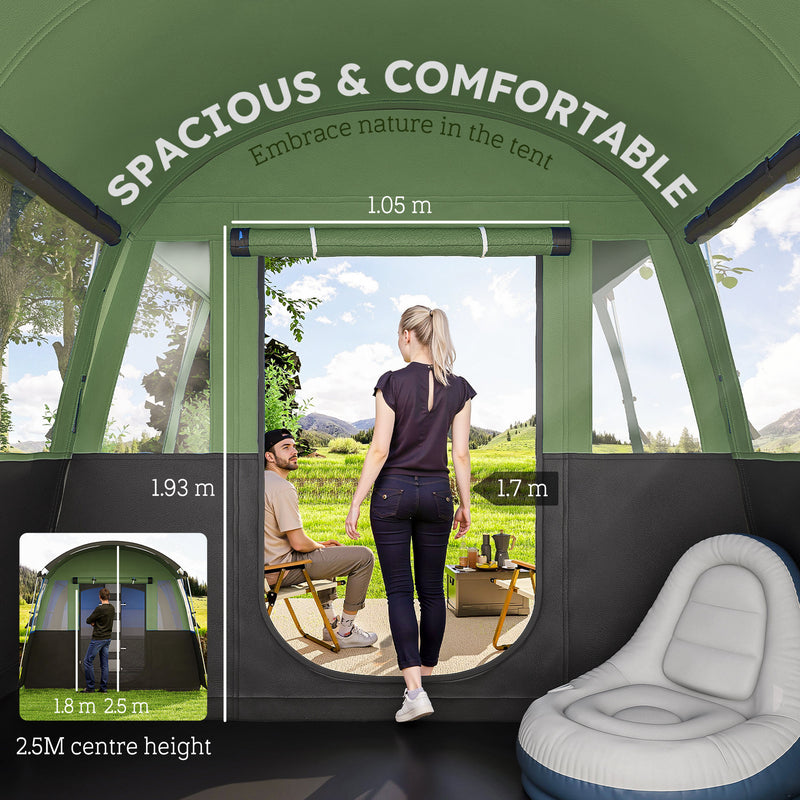 Outsunny 8-Person Camping Tent Tunnel Design With 4 Large Windows - Blue/Green