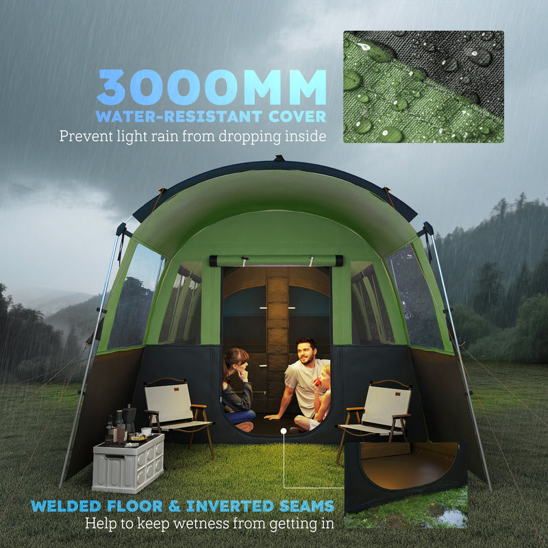 Outsunny 8-Person Camping Tent Tunnel Design With 4 Large Windows - Blue/Green