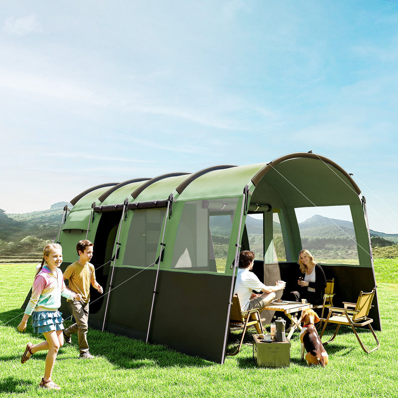 Outsunny 8-Person Camping Tent Tunnel Design With 4 Large Windows - Blue/Green