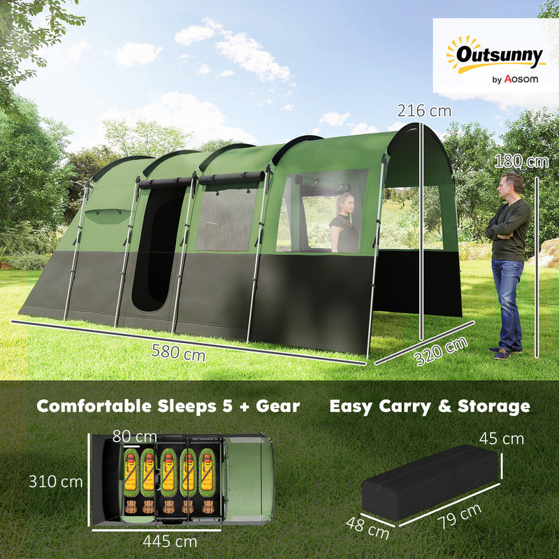 Outsunny 8-Person Camping Tent Tunnel Design With 4 Large Windows - Blue/Green