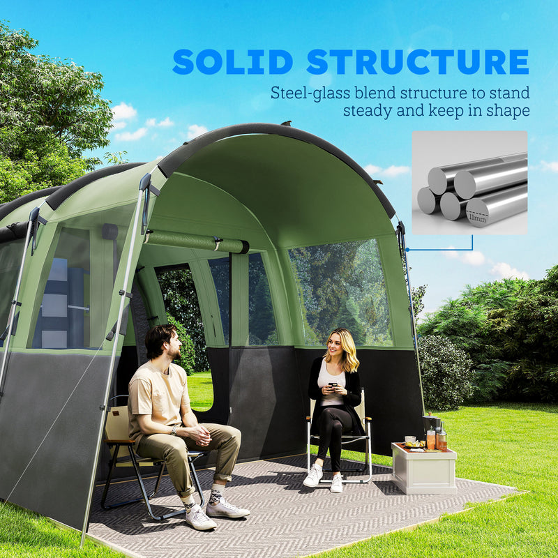 Outsunny 8-Person Camping Tent Tunnel Design With 4 Large Windows - Blue/Green