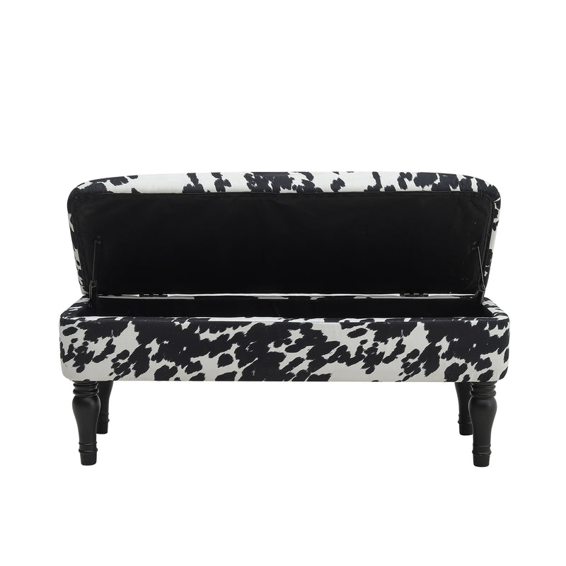 Livingandhome Cow Print Velvet Upholstered Storage Bench