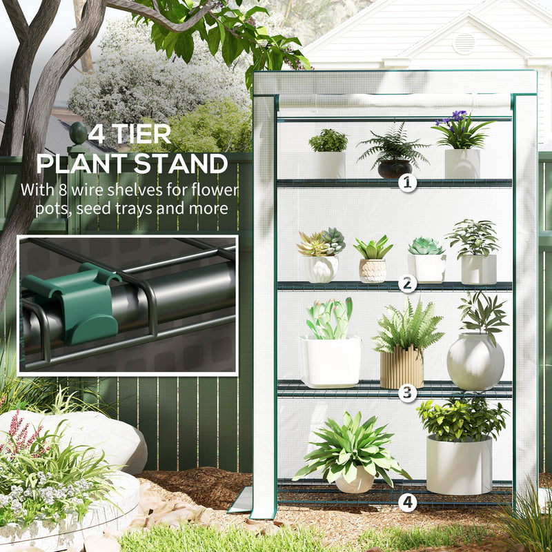 Outsunny 4 Tier Lean-to Mini Greenhouse with Reinforced PE Cover