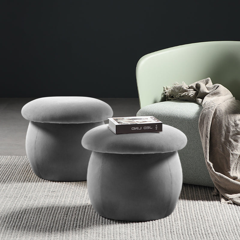 Livingandhome Grey Velvet Mushroom-Shaped Footstool
