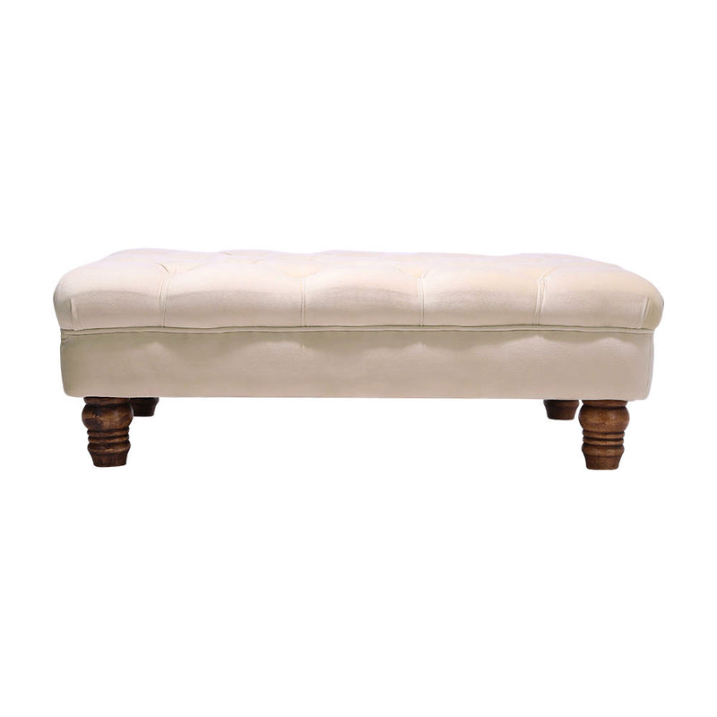 Livingandhome Beige Velvet Ottoman with Gourd Wooden Legs