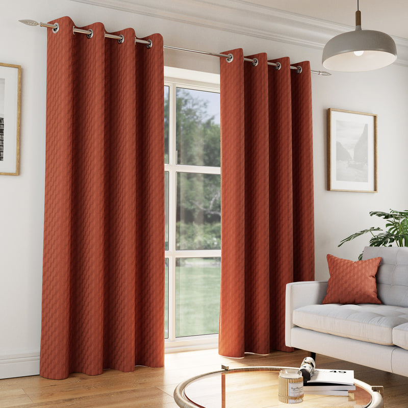Enhanced Living Tokyo Orange Eyelet Thermal Noise Reducing Dim Out Curtains - Pair