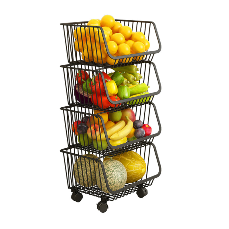 Livingandhome Stackable Rolling Metal Wire Basket Trolley Rack Fruit Vegetable Storage Holder For Kitchen