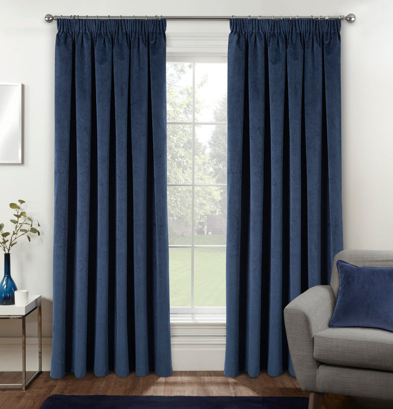 Luxury Enhanced Living Navy Velvet, Supersoft, 100% Blackout, Thermal Curtains with Tape Top - Pair