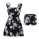One-piece Floral Swimdress With Shorts