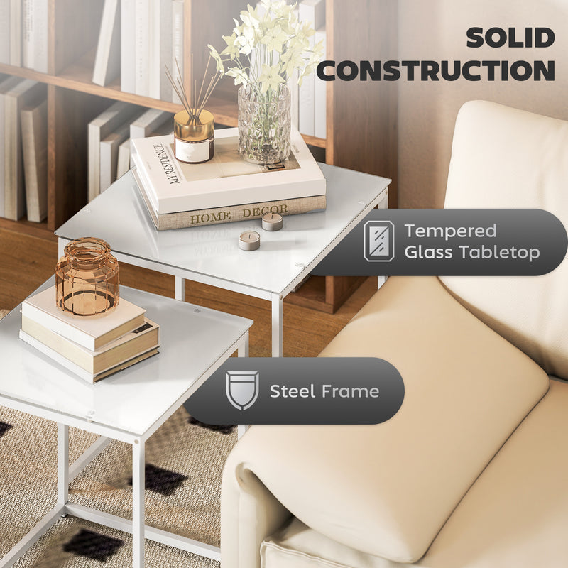 HOMCOM Nest of 2 Side Tables Set of Bedside Tables for Living Room White