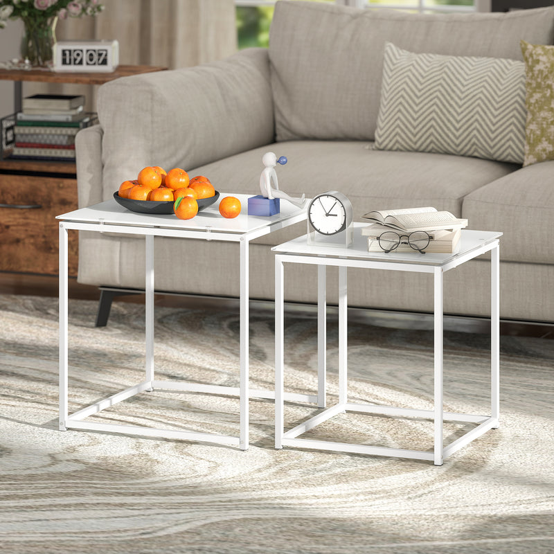 HOMCOM Nest of 2 Side Tables Set of Bedside Tables for Living Room White