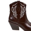 Embroidered Pointed Toe Cowboy Ankle Boots with Block Heel