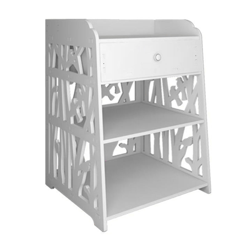 Livingandhome Hollow Carved Bird Pattern Side Table Nightstand with Drawer for Bedroom