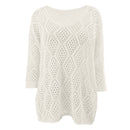 Solid Hollow Out Knitted Cover Up Top with Long Sleeves