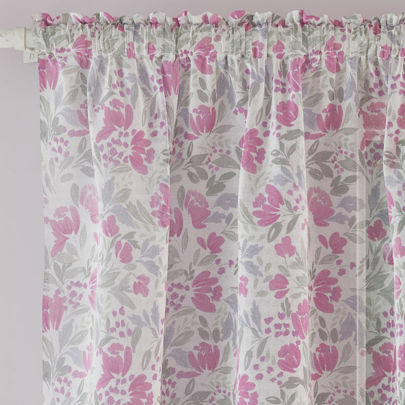 Mia Pink Floral Print Sheer Voile Panels - Pair