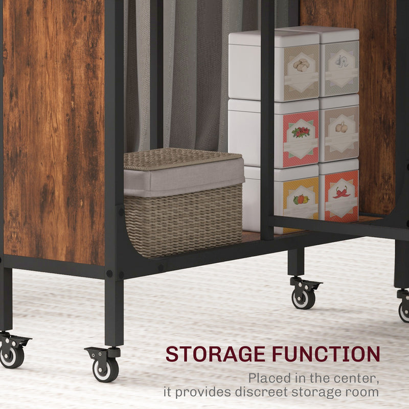 HOMCOM Mobile Drop Leaf Dining Table on Wheels with Storage Shelf Rustic Brown