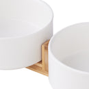 Livingandhome Bamboo Double Ceramic Bowls Pet Feeder