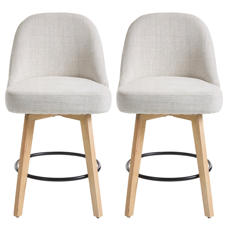 Livingandhome Set of 2 Swivel Bar Stools with Wooden Legs and Round Footrest