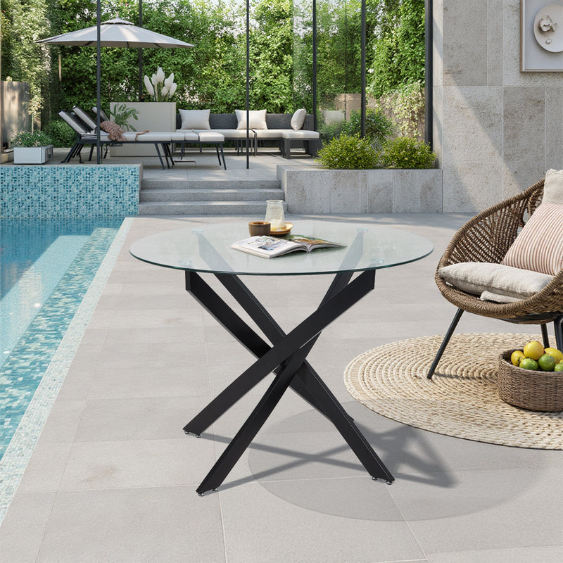Livingandhome 80cm Round Dining Table with Metal Black Legs