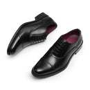Low-Top Lace-Up Leather Dress Shoes With Pointed Toe - Black