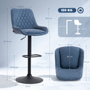 HOMCOM Bar Stools Set Of 2, Adjustable Bar Chairs 360 Degree Swivel Blue