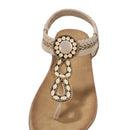Boho Casual Rhinestone Beach Sandals - Beige