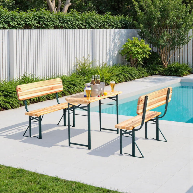Breeins Rustic Wooden Folding Garden Benches Table Set