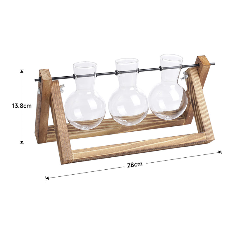 Lifeideas Modern 3pcs Bulb Glass Terrariums with Wood Stand Set