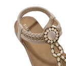 Boho Casual Rhinestone Beach Sandals - Beige