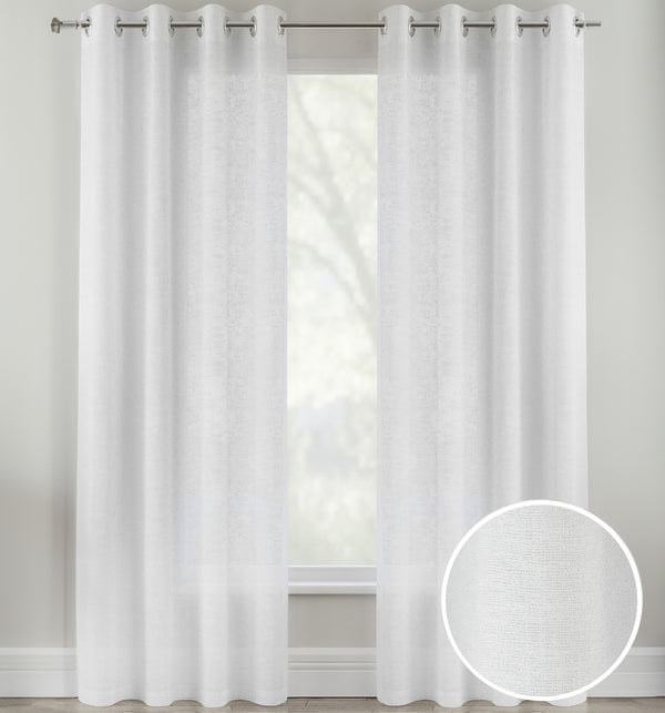 Pair of Crete White Luxury Linen Look Sheer Panels with Eyelet Header