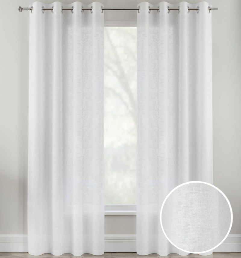 Pair of Crete White Luxury Linen Look Sheer Panels with Eyelet Header