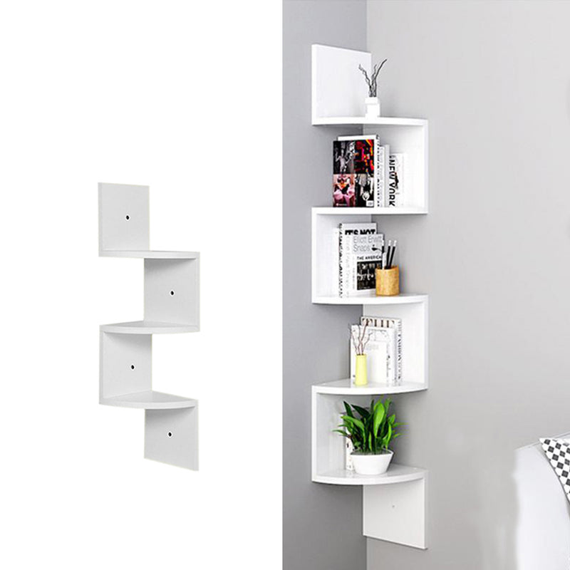 Livingandhome Wooden Zigzag Floating Corner Shelves 3-Tier White