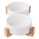 Livingandhome Bamboo Double Ceramic Bowls Pet Feeder