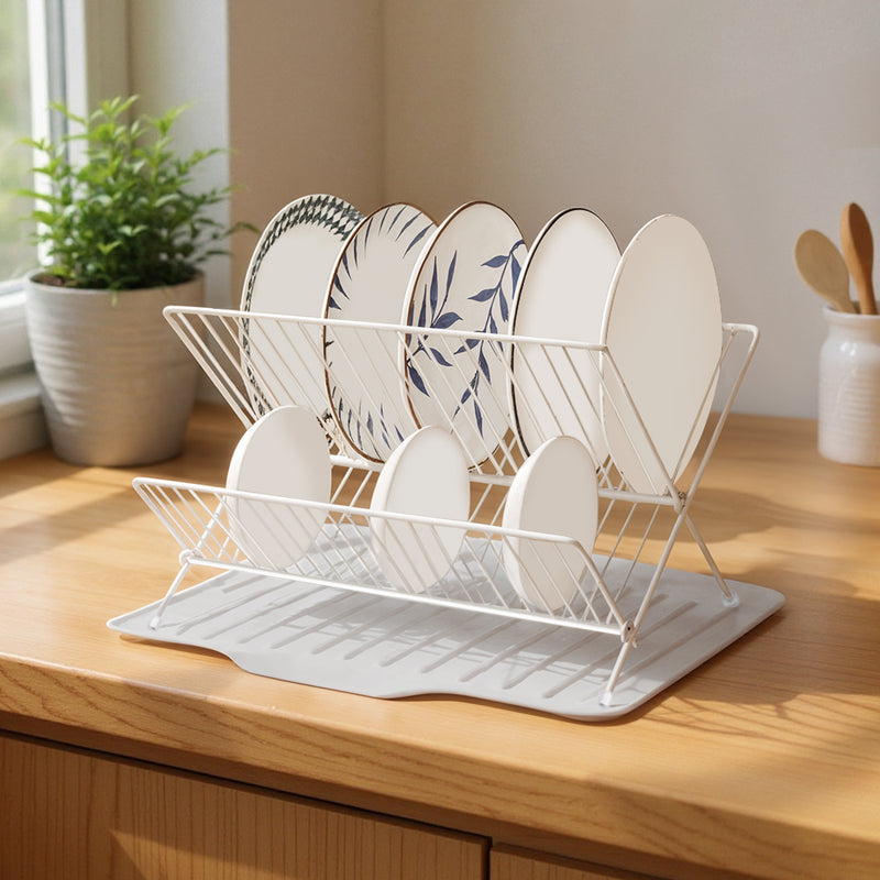 Lifeideas 2-Tier Foldable Countertop Dish Drying Rack with Drip Tray