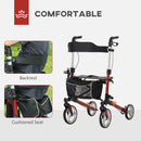 HOMCOM Fully Folding Rollator Walker with Seat, Backrest, Bag, Red