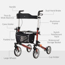 HOMCOM Fully Folding Rollator Walker with Seat, Backrest, Bag, Red