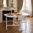 Livingandhome White Folding Dining Table with Wheels