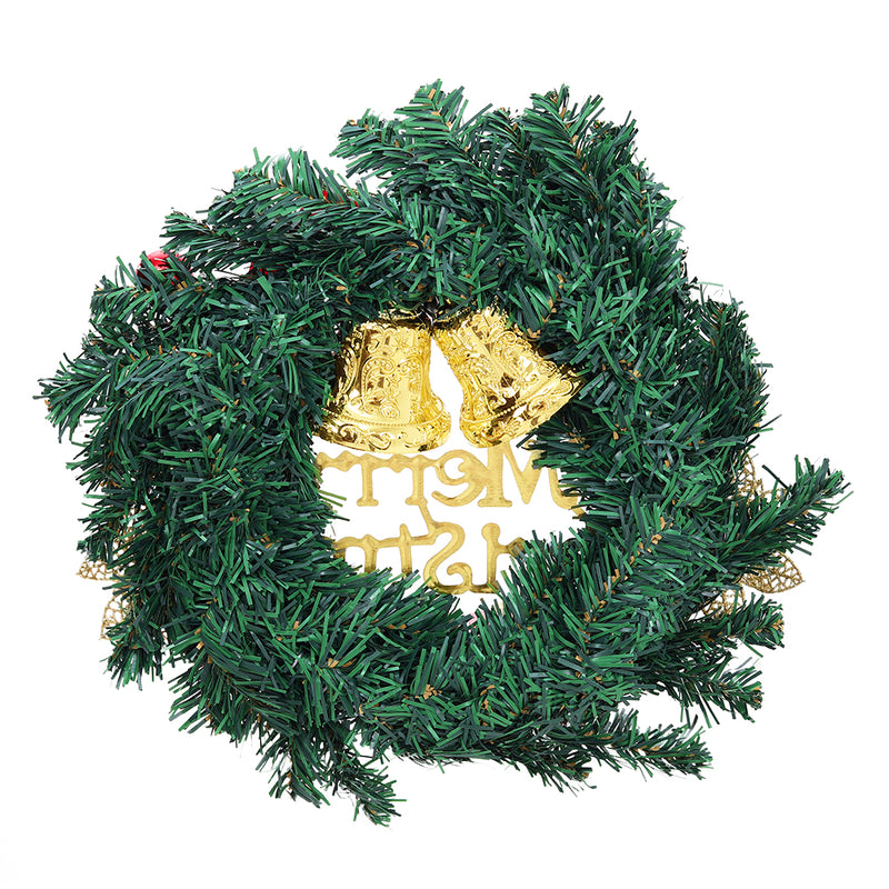 Livingandhome 30cm Christmas Artificial Wreath with Xmas Baubles Bells Bow Knots