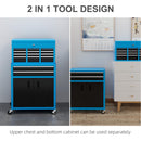 HOMCOM Top Chest And Roller Cabinet Combo Metal Tool Cabinet On Wheels - Black/Blue/Red