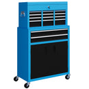 HOMCOM Top Chest And Roller Cabinet Combo Metal Tool Cabinet On Wheels - Black/Blue/Red