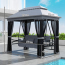 Outsunny 3 Person Canopy Gazebo Swing Outdoor Patio Lounge W/ Mesh Walls, Grey