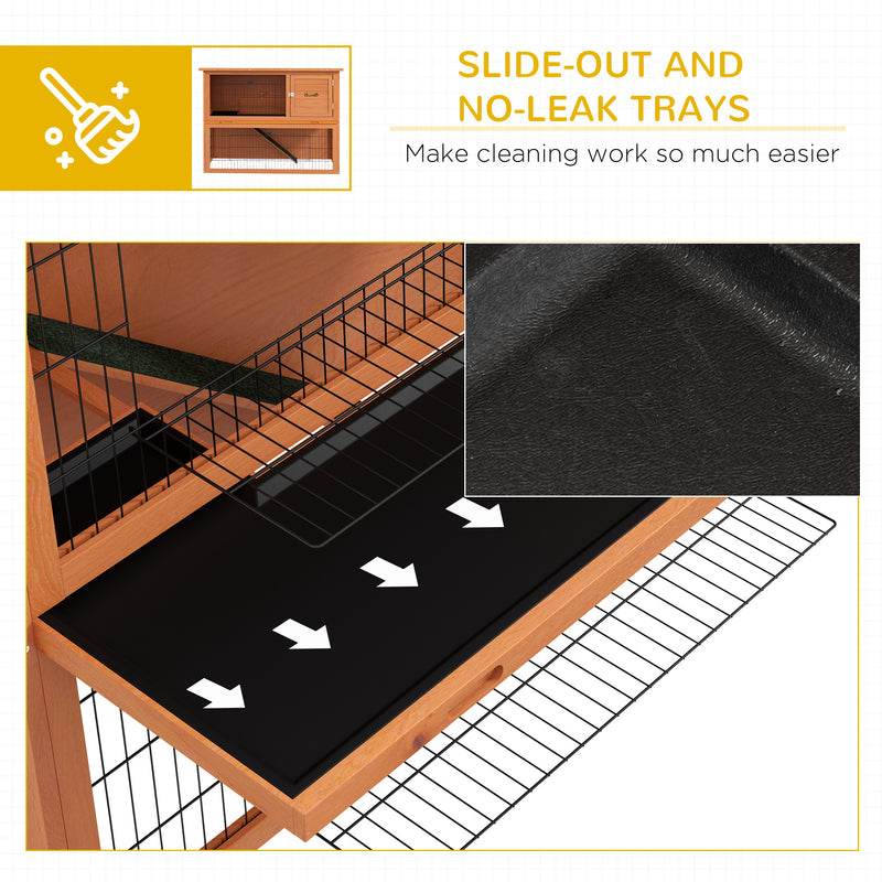 PawHut Wooden Rabbit Hutch, Antiseptic Outdoor, for 1-2 Rabbits - Orange