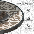 Outsunny Garden Table With Glass Printed Design For Outdoor